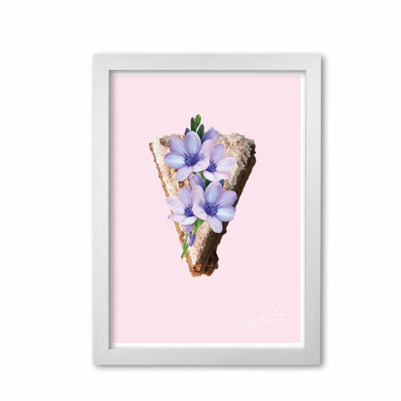Pink coffee cake floral food porn modern fine art print, framed kitchen wall art