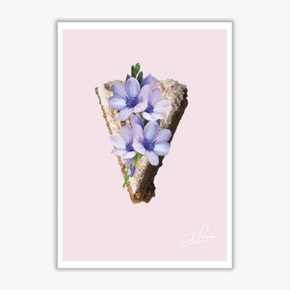 Pink coffee cake floral food porn modern fine art print, framed kitchen wall art