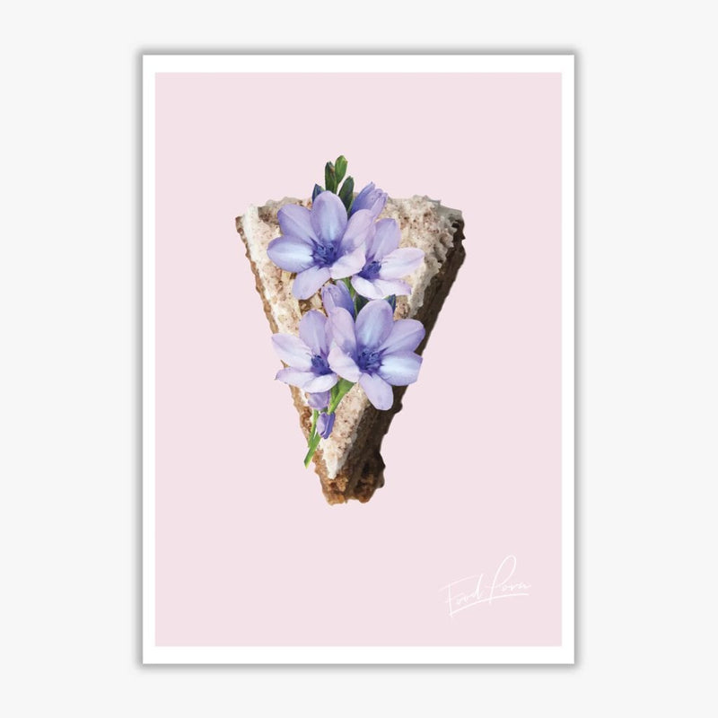 Pink coffee cake floral food porn modern fine art print, framed kitchen wall art