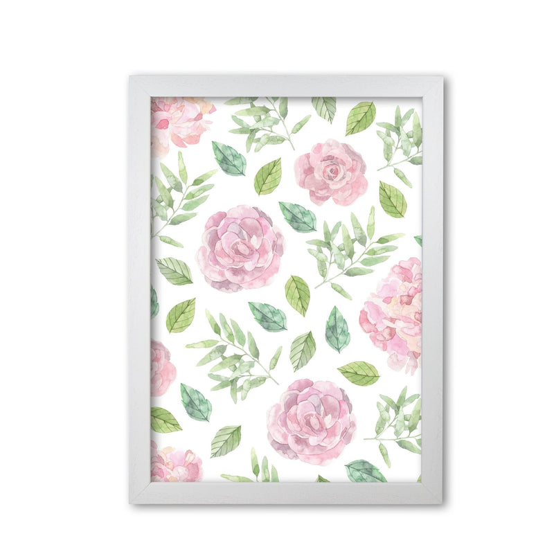 Pink floral repeat pattern modern fine art print, framed botanical &