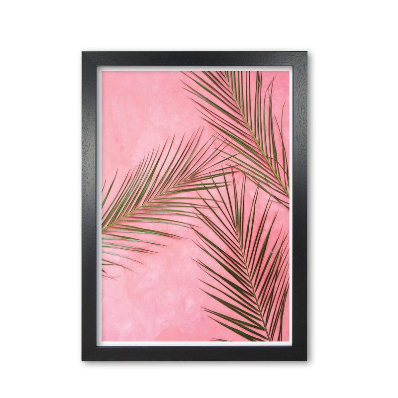 Pink palm leaves modern fine art print, framed botanical &