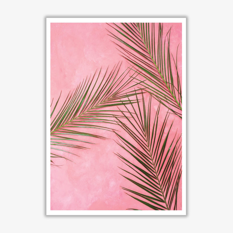 Pink palm leaves modern fine art print, framed botanical &