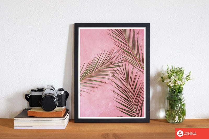 Pink palm leaves modern fine art print, framed botanical &