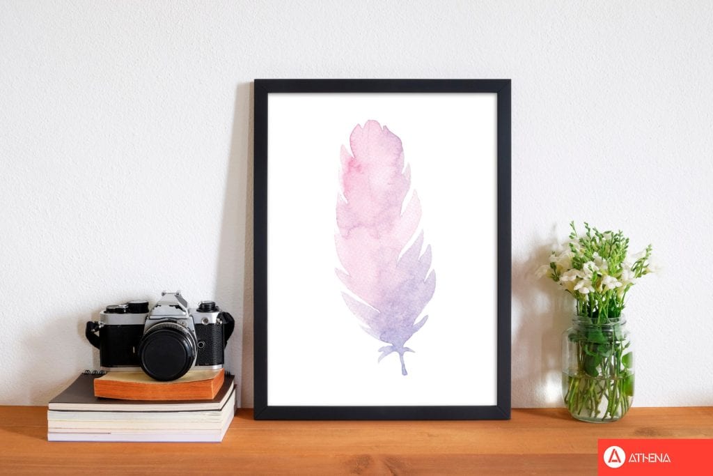 Pink watercolour feather modern fine art print