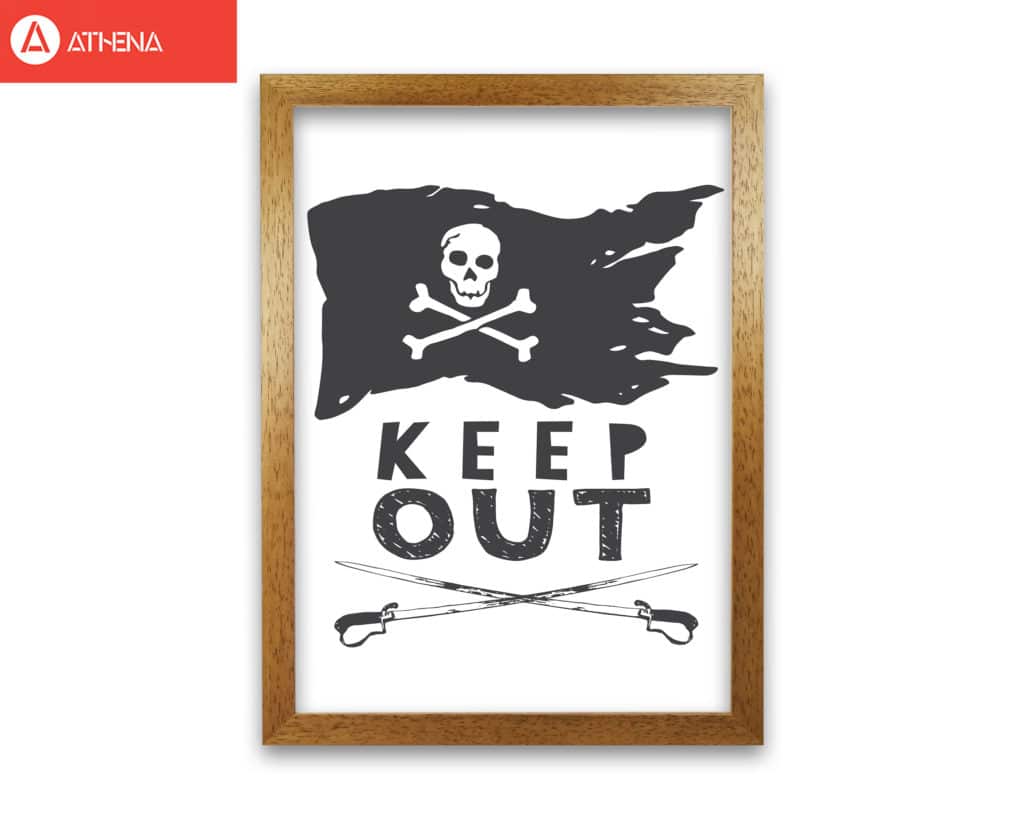 Pirate keep out modern fine art print, framed childrens nursey wall art poster