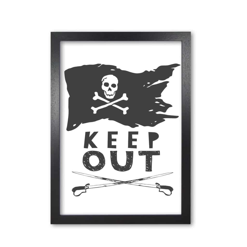 Pirate keep out modern fine art print, framed childrens nursey wall art poster