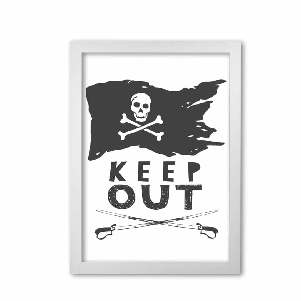 Pirate keep out modern fine art print, framed childrens nursey wall art poster