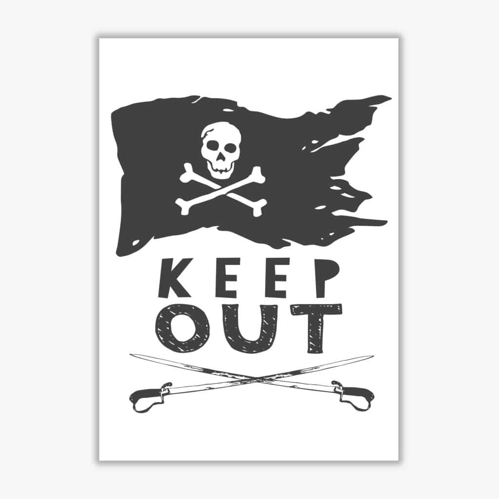 Pirate keep out modern fine art print, framed childrens nursey wall art poster