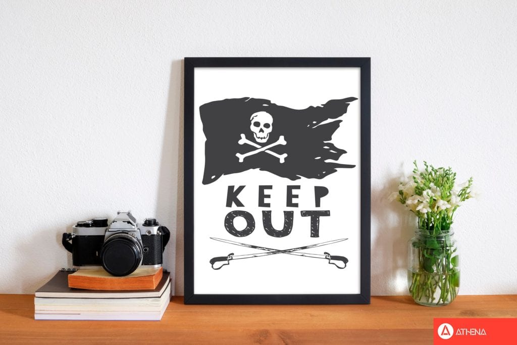 Pirate keep out modern fine art print, framed childrens nursey wall art poster