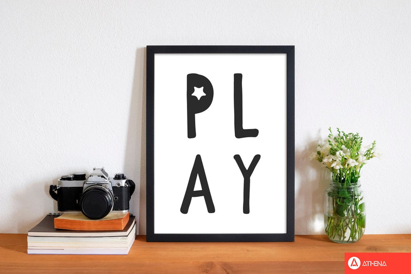 Play black modern fine art print, framed typography wall art