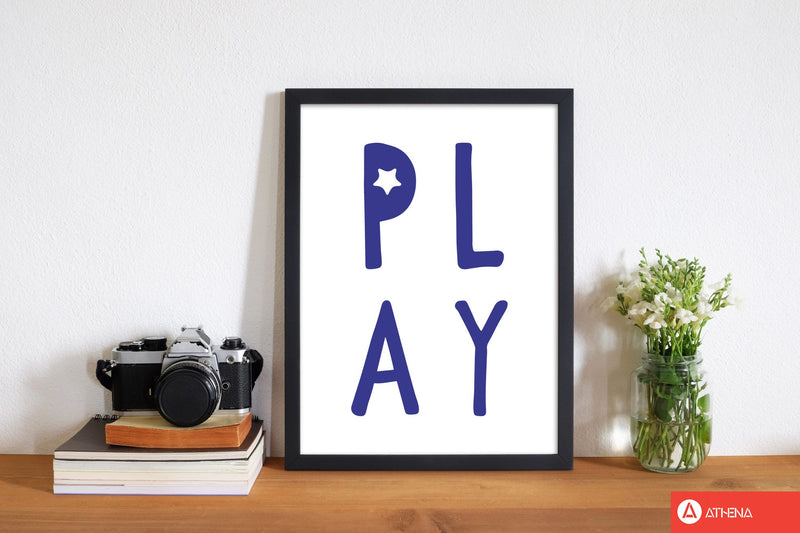 Play navy modern fine art print, framed typography wall art