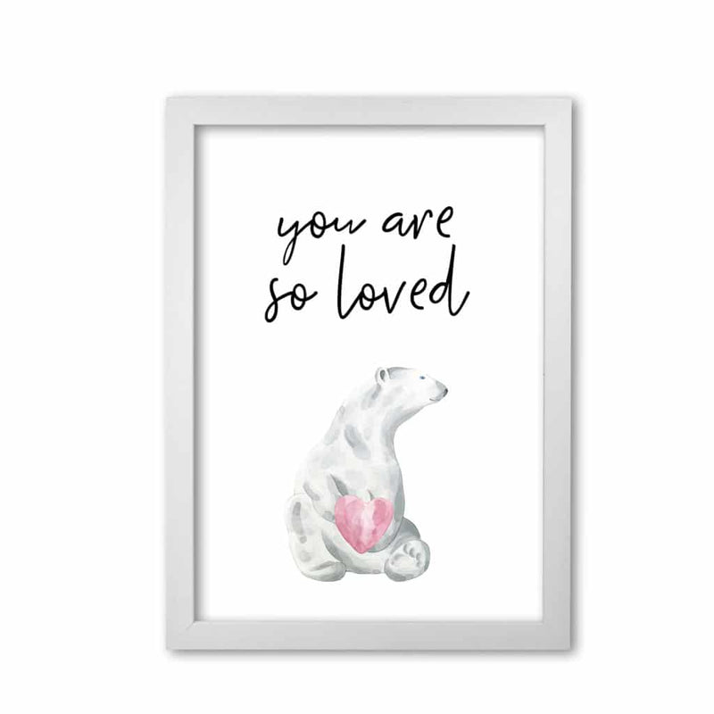 Polar bear you are so loved modern fine art print, framed childrens nursey wall art poster