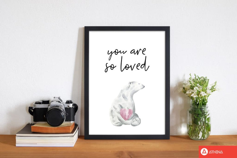 Polar bear you are so loved modern fine art print, framed childrens nursey wall art poster