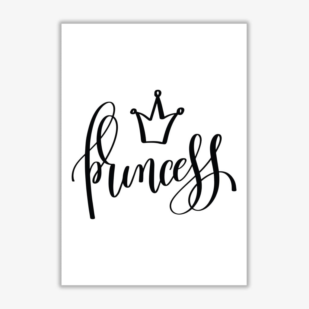 Princess black modern fine art print, framed childrens nursey wall art poster
