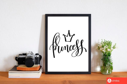 Princess black modern fine art print, framed childrens nursey wall art poster