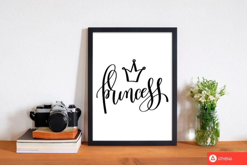 Princess black modern fine art print, framed childrens nursey wall art poster