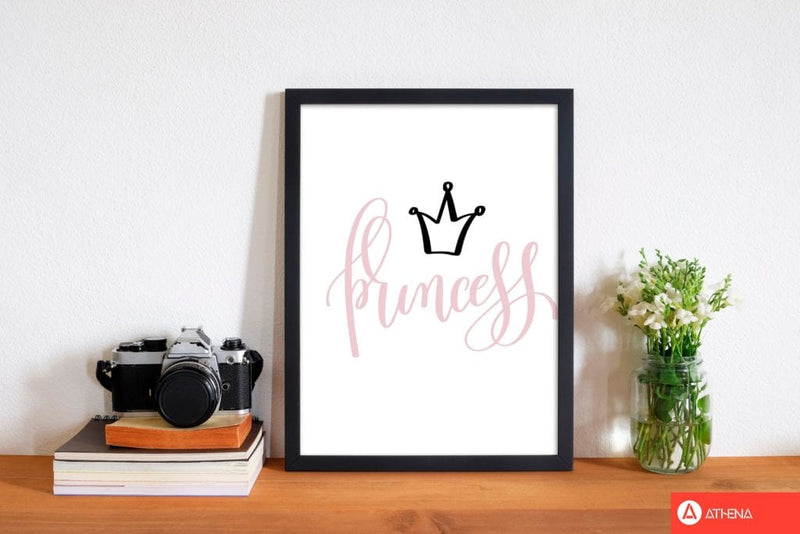 Princess pink and black modern fine art print, framed childrens nursey wall art poster