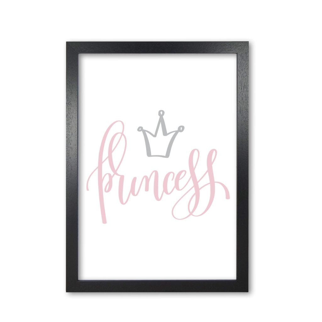 Princess pink and grey modern fine art print, framed childrens nursey wall art poster