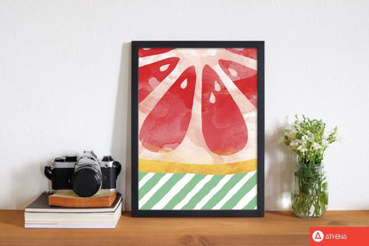 Red grapefruit abstract fine art print by orara studio, framed kitchen wall art