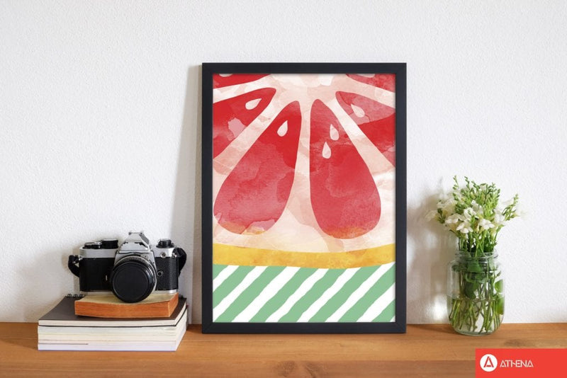 Red grapefruit abstract fine art print by orara studio, framed kitchen wall art