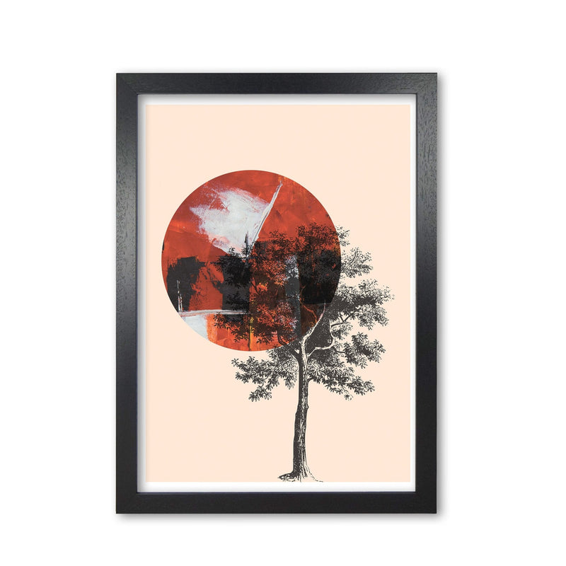 Red sun and tree abstract modern fine art print