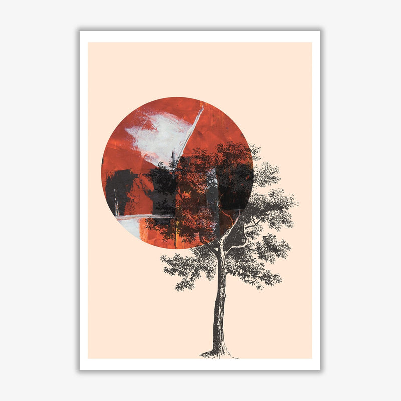 Red sun and tree abstract modern fine art print