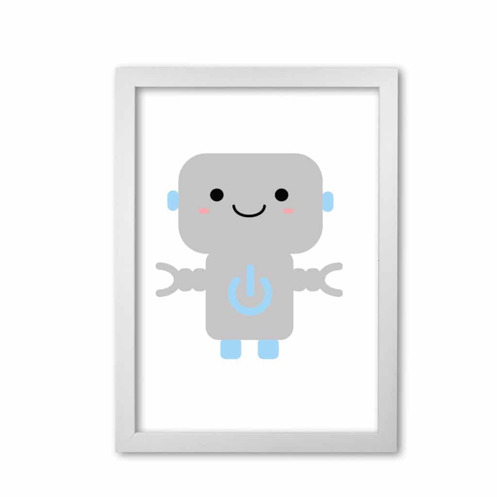 Robot modern fine art print, framed childrens nursey wall art poster