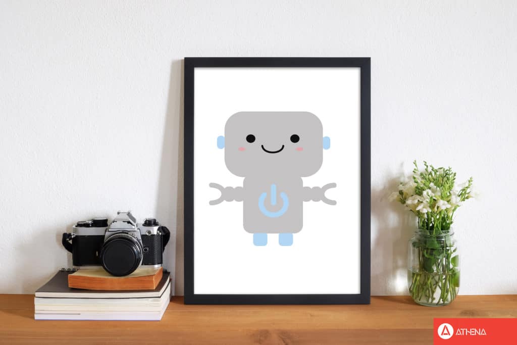 Robot modern fine art print, framed childrens nursey wall art poster