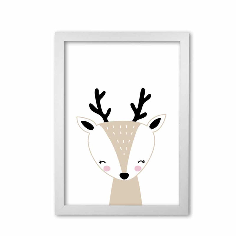 Scandi beige deer modern fine art print, framed childrens nursey wall art poster