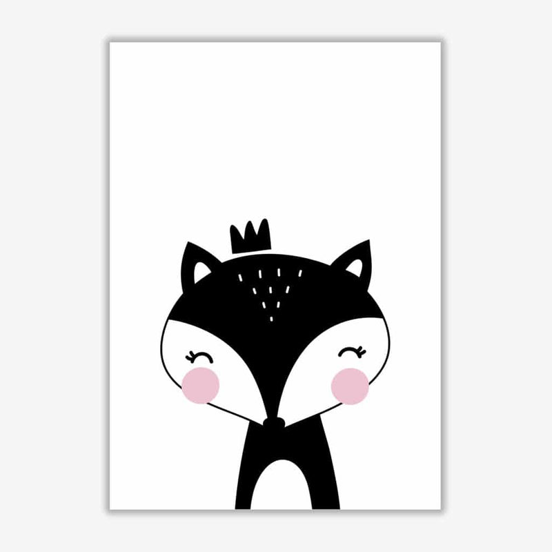 Scandi black fox with crown modern fine art print, framed childrens nursey wall art poster