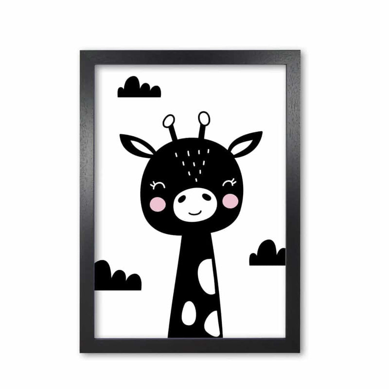Scandi black giraffe modern fine art print, framed childrens nursey wall art poster