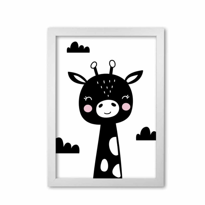 Scandi black giraffe modern fine art print, framed childrens nursey wall art poster