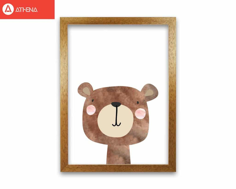 Scandi brown bear watercolour modern fine art print, framed childrens nursey wall art poster