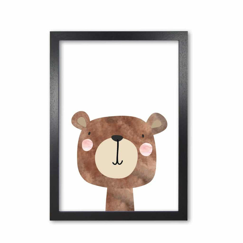 Scandi brown bear watercolour modern fine art print, framed childrens nursey wall art poster