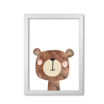 Scandi brown bear watercolour modern fine art print, framed childrens nursey wall art poster