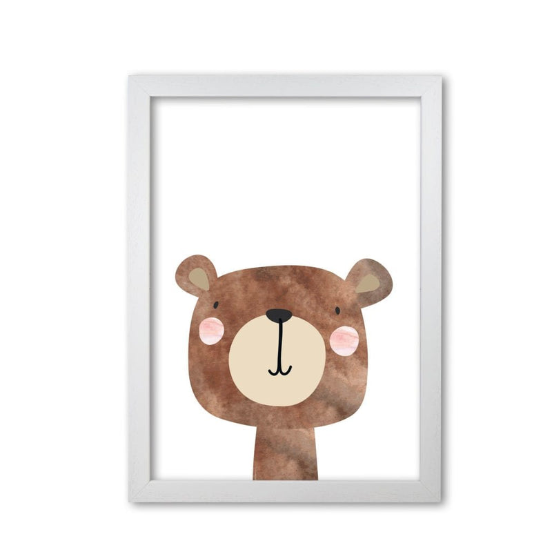 Scandi brown bear watercolour modern fine art print, framed childrens nursey wall art poster