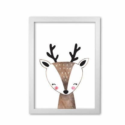 Scandi brown deer watercolour modern fine art print, framed childrens nursey wall art poster