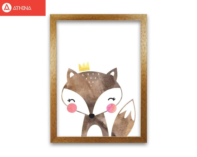 Scandi brown fox watercolour modern fine art print, framed childrens nursey wall art poster