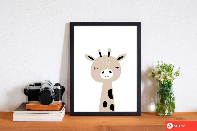 Scandi brown giraffe modern fine art print, framed childrens nursey wall art poster