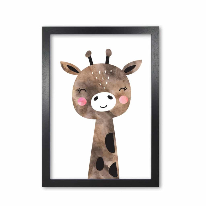 Scandi brown giraffe watercolour modern fine art print, framed childrens nursey wall art poster