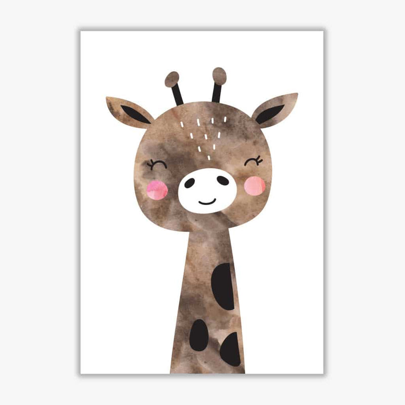 Scandi brown giraffe watercolour modern fine art print, framed childrens nursey wall art poster