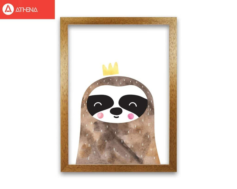 Scandi brown sloth watercolour modern fine art print, framed childrens nursey wall art poster