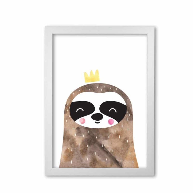 Scandi brown sloth watercolour modern fine art print, framed childrens nursey wall art poster