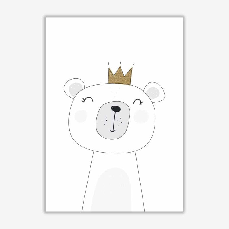 Scandi cute bear with crown modern fine art print, framed childrens nursey wall art poster