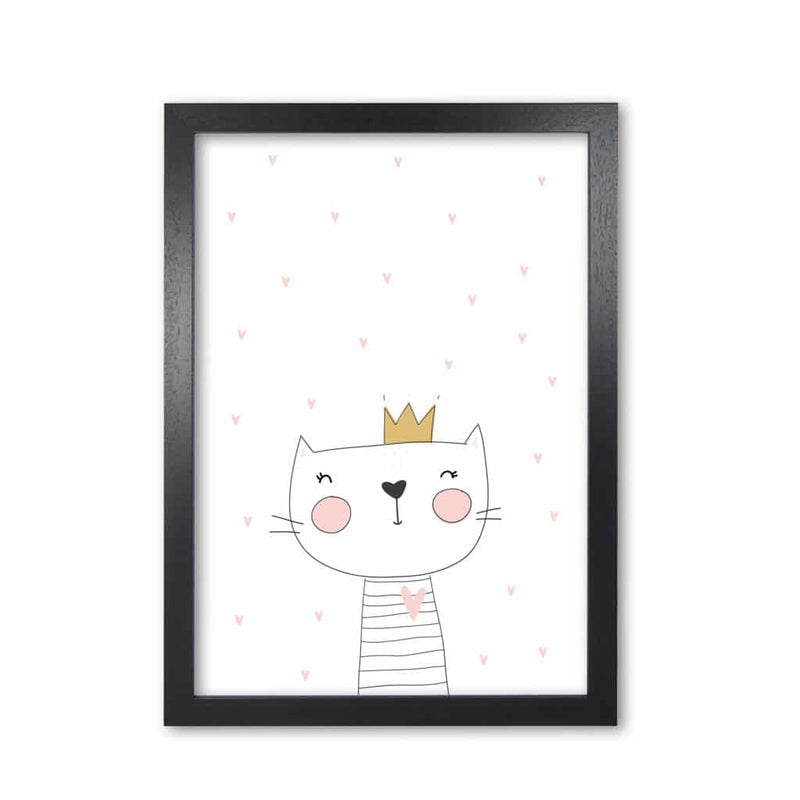 Scandi cute cat with crown and stars modern fine art print, framed childrens nursey wall art poster