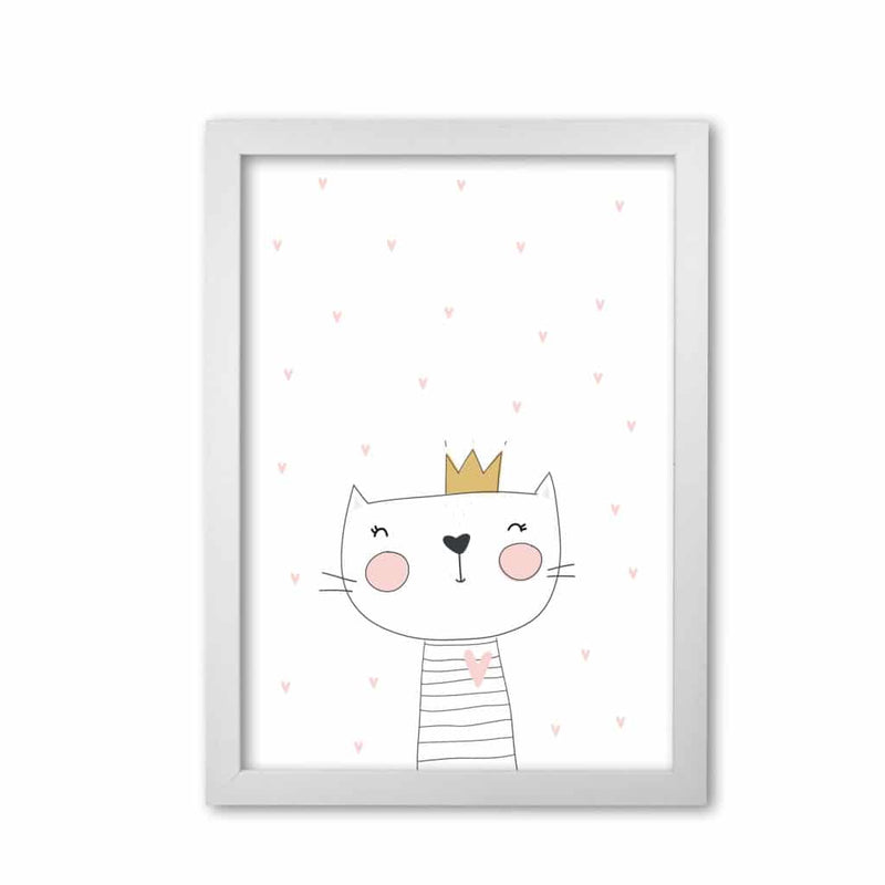 Scandi cute cat with crown and stars modern fine art print, framed childrens nursey wall art poster