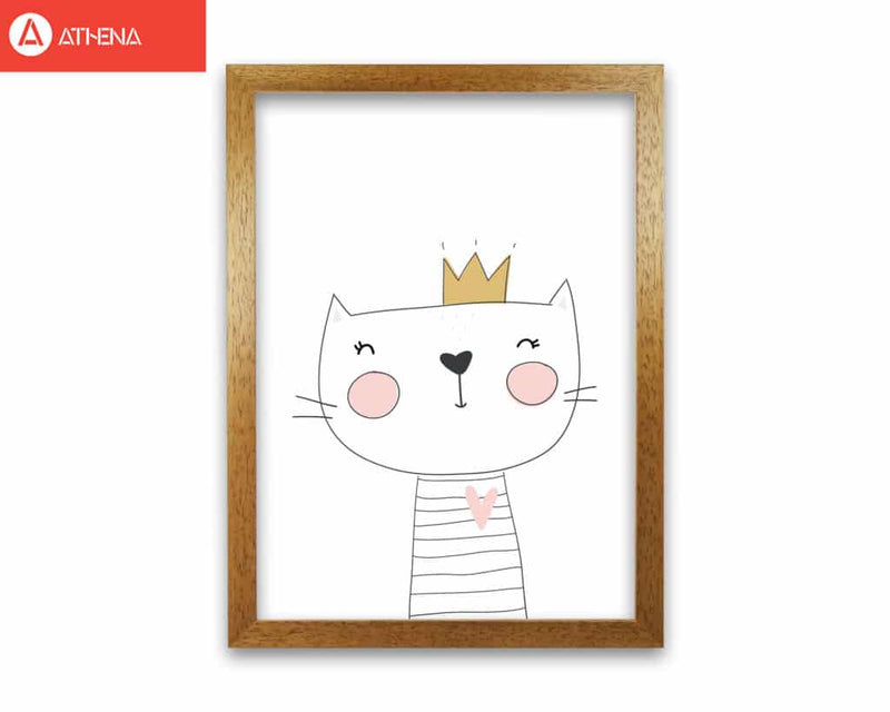 Scandi cute cat with crown modern fine art print, framed childrens nursey wall art poster