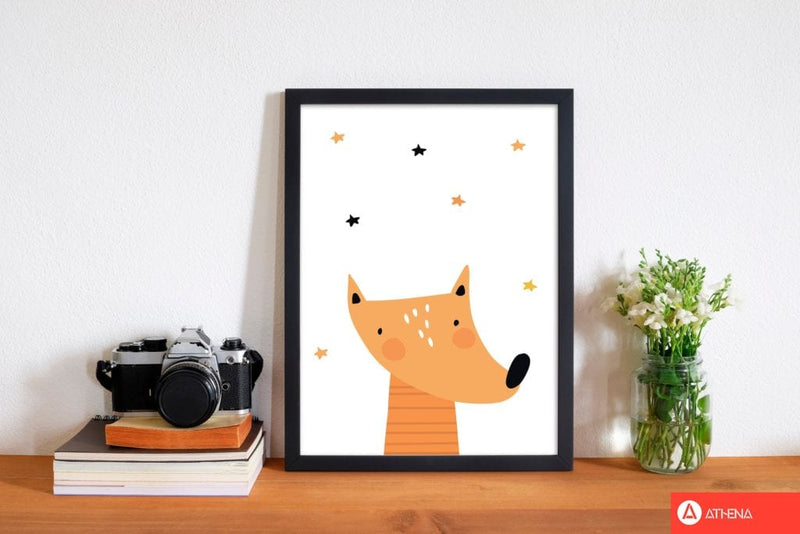 Scandi fox modern fine art print, framed childrens nursey wall art poster