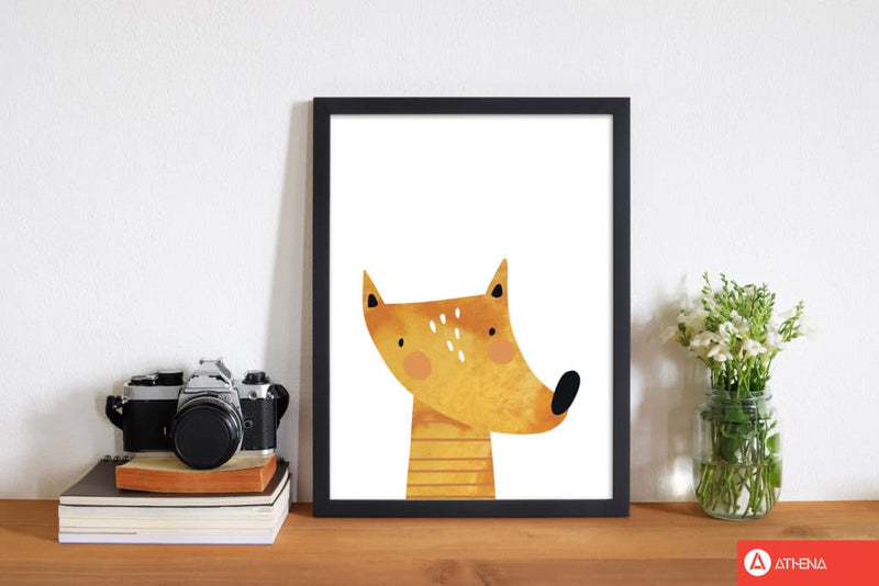 Scandi fox watercolour modern fine art print, framed childrens nursey wall art poster