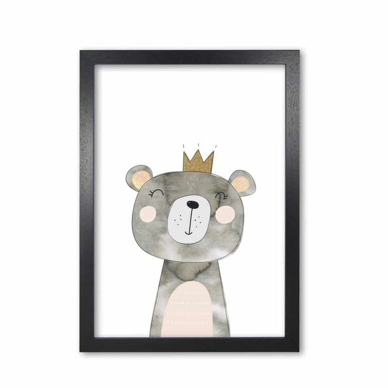 Scandi grey bear watercolour modern fine art print, framed childrens nursey wall art poster